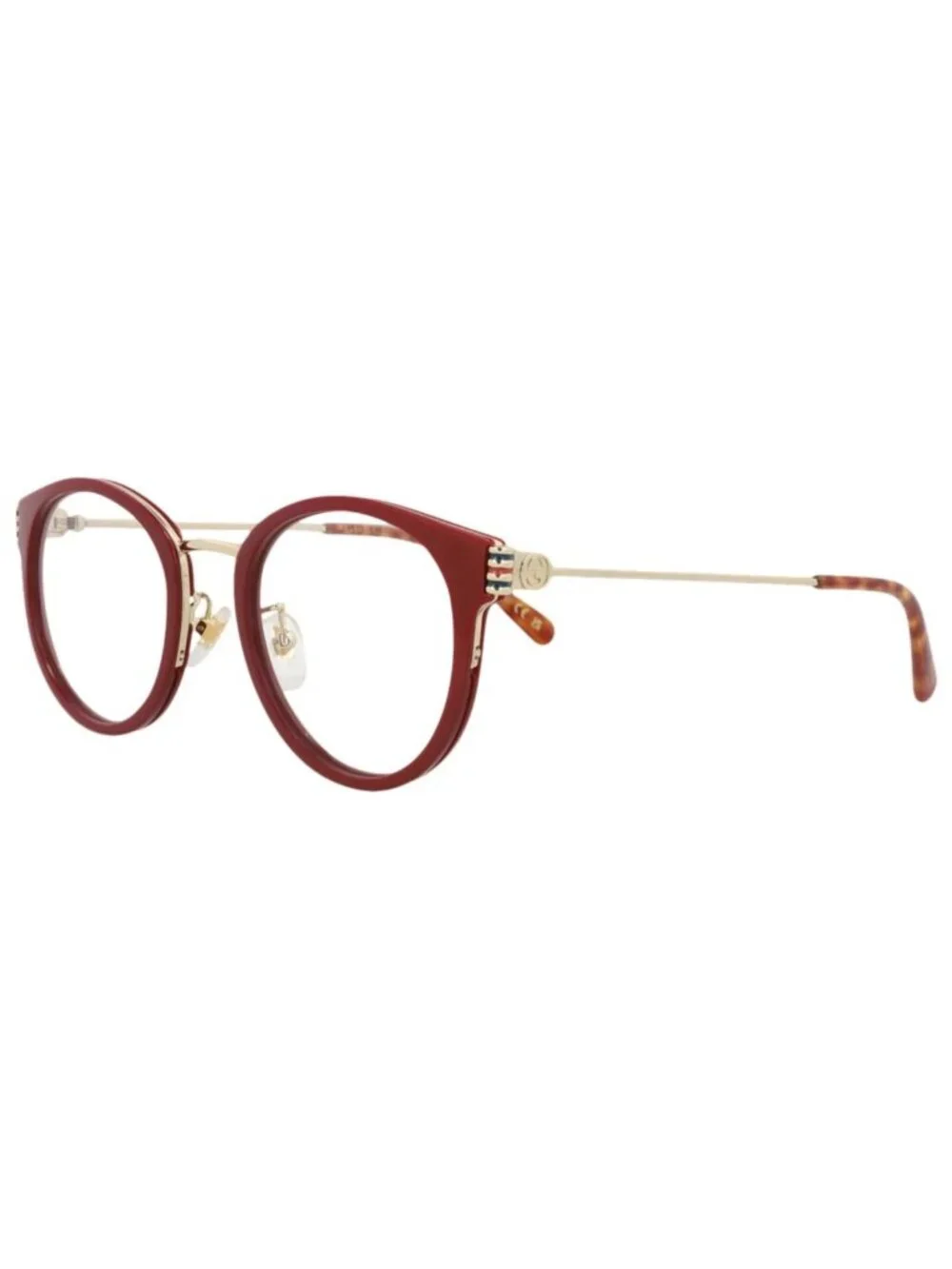 New Gucci Women's Eyeglasses Round Oval Recycled Acetate Frame Burgundy Gold